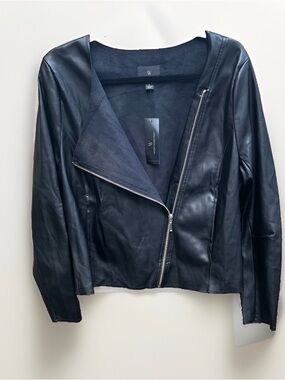 Worthington Black Faux Leather Asymmetrical Zip Moto Jacket Womens Large NEW